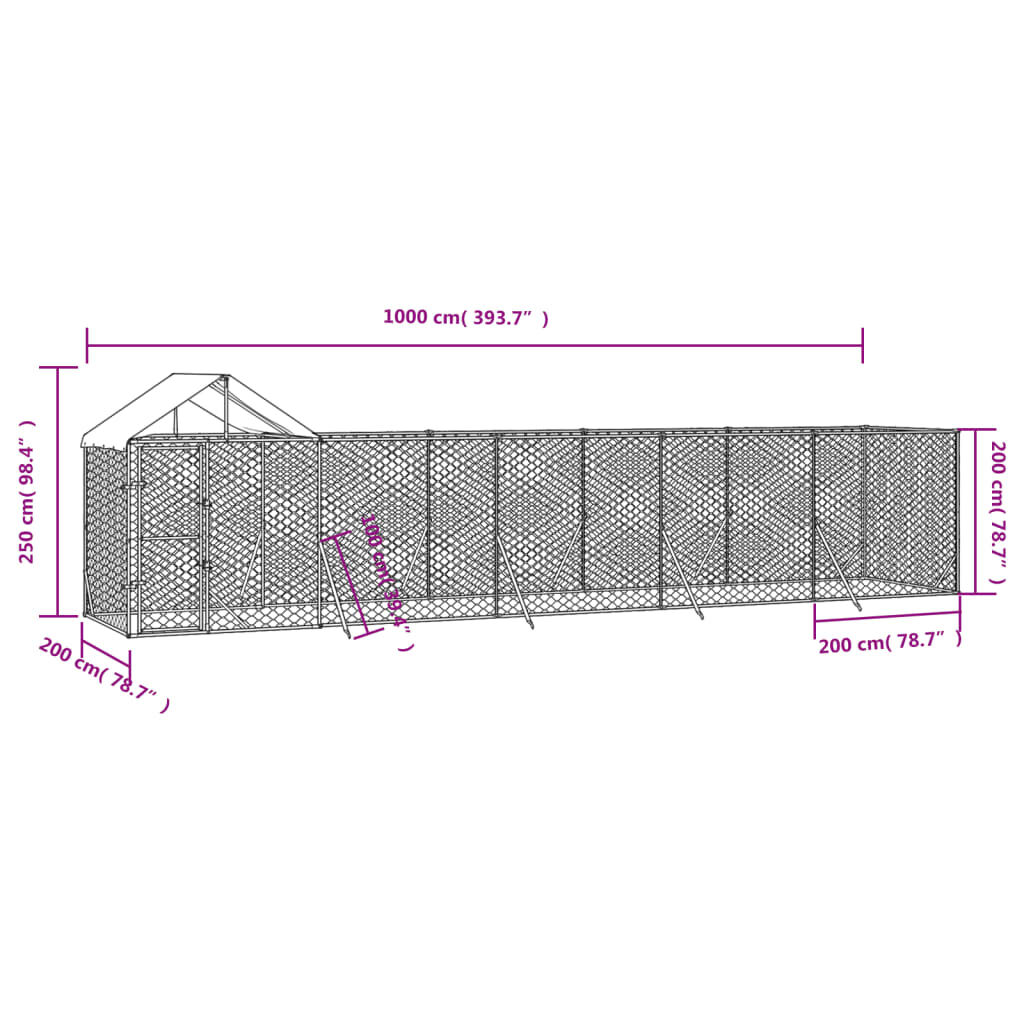 vidaXL Perrera de exterior con techo acero galvanizado plata 6x2x2,5 m, , large Imagen numero 10